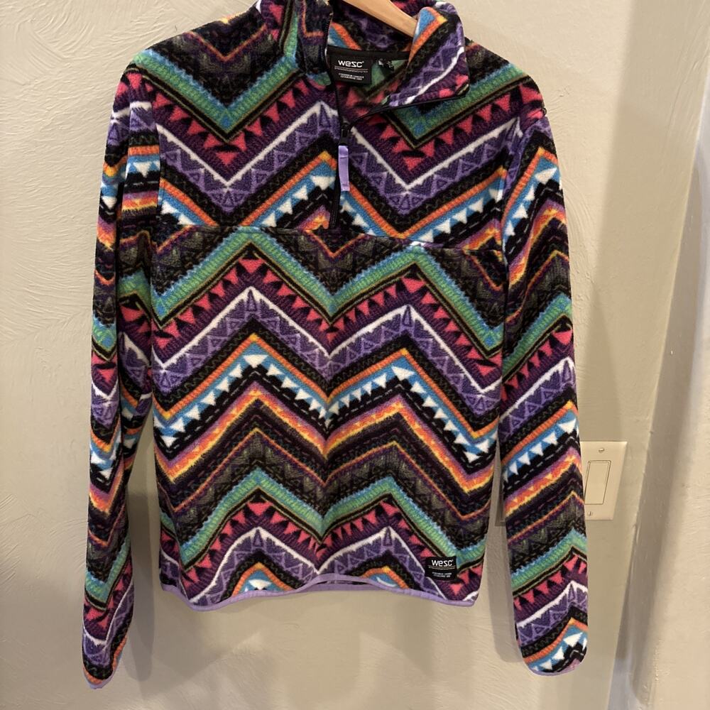 WESC Mitch Rainbow‎ ZigZag Unisex Polar Fleece Jacket Pullover Sweatshirt Size S